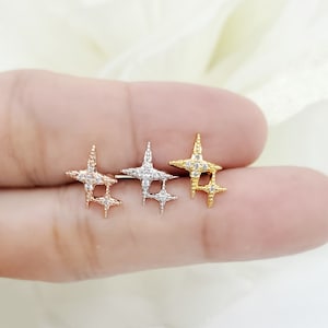 16G Sparkling Double Star Surgical Steel Stud piercing, Cartilage Earring, Helix Piercing
