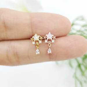16G オパールスターとぶら下がるスタッドピアス/軟骨ピアス、コンク、ヘリックスピアス
