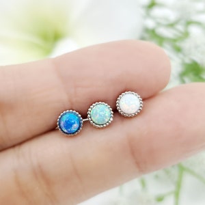 16G,20G,21G Opal Cartilage Stud Earring, Conch, Helix Piercing, Dainty Ear Lobe Piercing, Minimalist Earring, blue Opal Earring