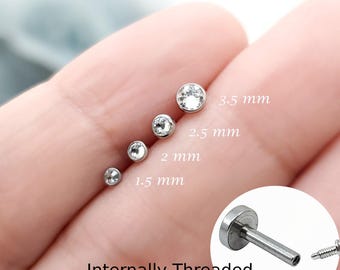 16G Bezel Clear Gem Surgical Steel Labret Lip Body Internally Threaded Earring/Labret/ Tragus/ Conch /Cartilage Piercing