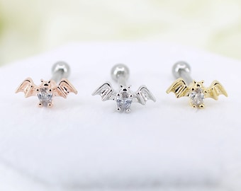 Boucle d'oreille cartilagineuse en acier chirurgical chirurgical en cristal ovale 16G, Helix, Piercing conque