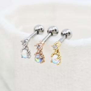 16G, 20G, 21G Aurora Opal zierliche Knorpelohrring, Helix, Conch, Tragus Piercing, Ohrläppchen Piercing, minimalist Ohrring, Geschenk für Sie