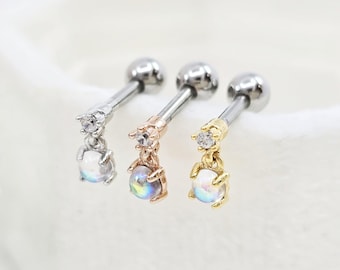 Pendiente colgante de cartílago con ópalo Aurora, piercing minimalista para hélice y caracola