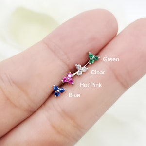 16G  Tiny Three leaf Flower  Stud Earring/ Cartilage Earring, Conch, Tragus, Helix piercing