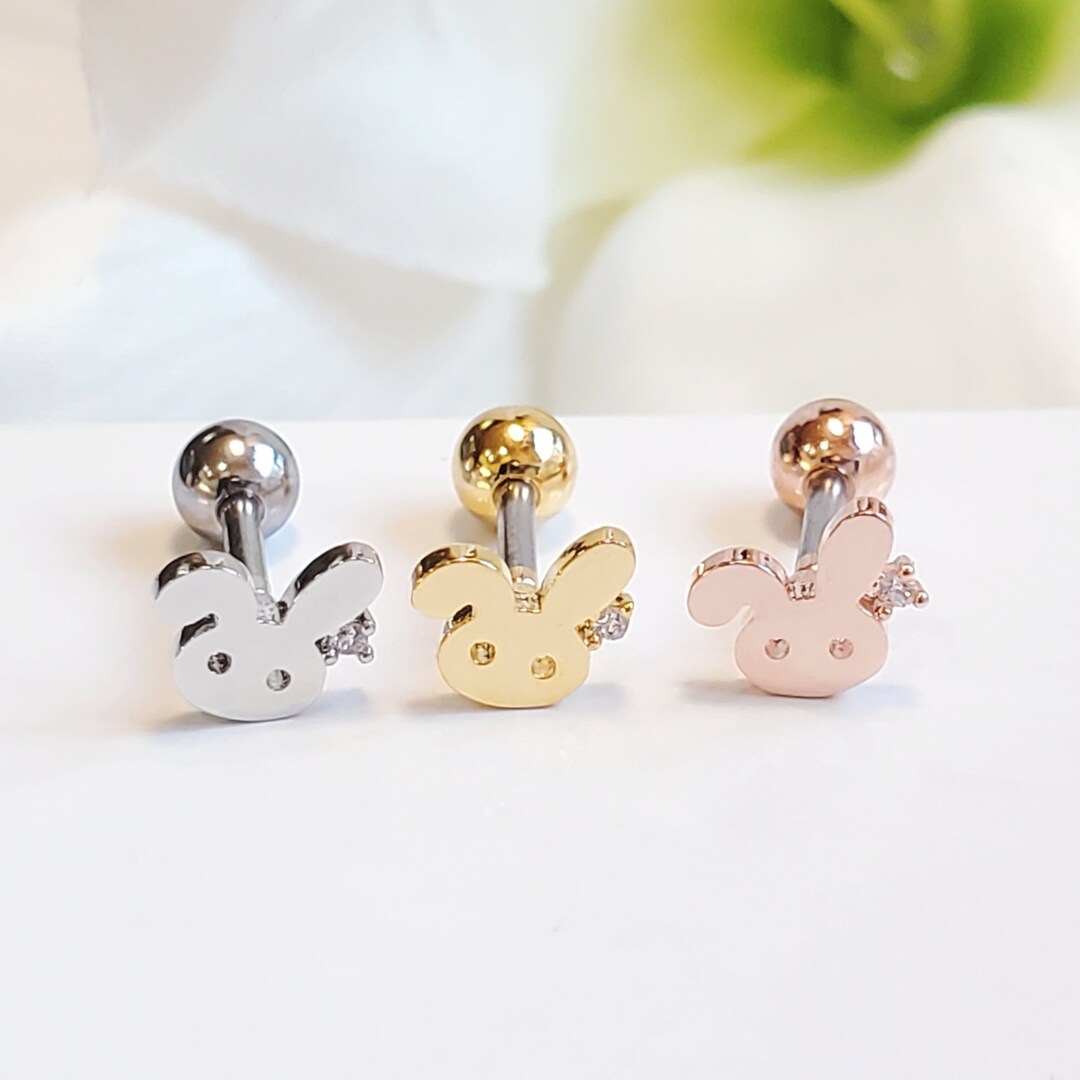Piercing A Rabbit 16G Rabbit Stud Cartilage Earring, Helix Conch Piercing - Etsy
