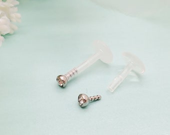 Labret Bioflex en acier chirurgical transparent 16 g, piercing lèvre, Monroe, tragus