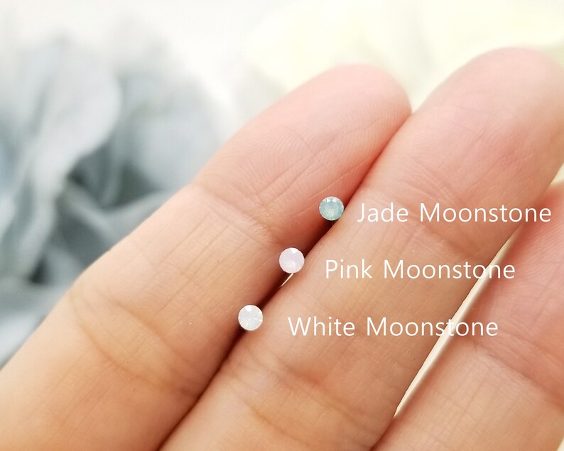 16G Tiny 2.5mm Moonstone Surgical Steel Stud Tragus Piercing Cartilage Earring Helix Piercing
