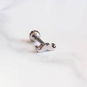 16G Tiny Mustache Whole Surgical Steel cartilage earring, tiny Helix, Conch Piercing