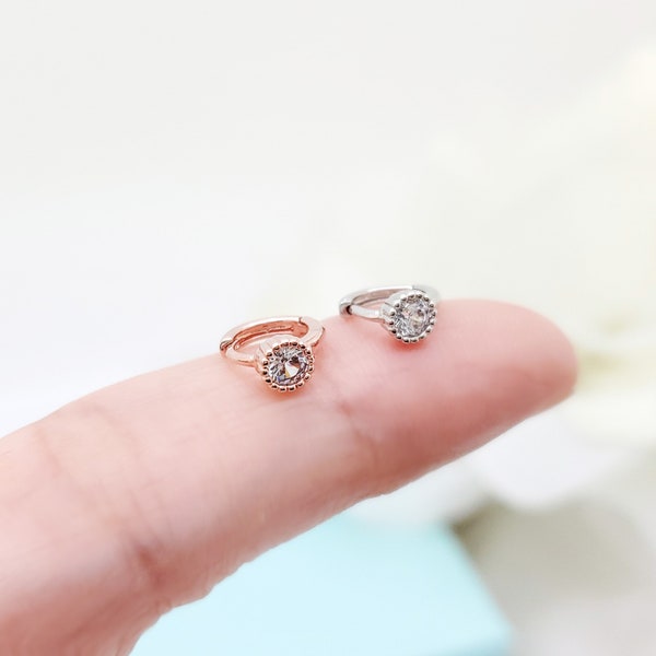 20G One Touch Hoop CZ Earring, Cartilage Helix Piercing