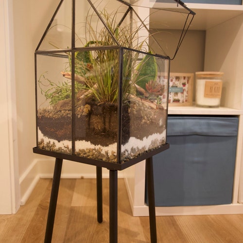 Urban Born Handmade Glass House Terrarium with Stand 11" x 11" x 28" (Burnt Antique) #UB21624