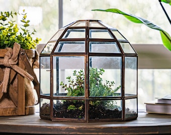 UB Large Terrarium Bronze Birdcage Design, Glass, Steel, Perfect for: Indoor Garden, Succulents, Moss, Anniversary, Birthday, Wedding Gifts.