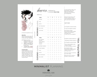 Skincare Morning and Evening Routine, Minimalistic PERSONAL SIZE Planner Insert, Modern Minimal Printable Planner
