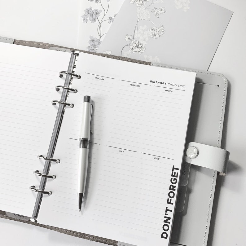 Birthday Card List Minimalist A5 Planner Insert Modern Etsy