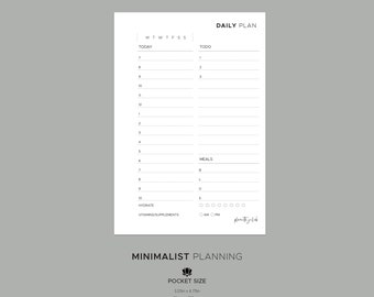 Minimalist Daily Plan Hourly POCKET SIZE Planner Insert, Modern Minimal Printable Planner