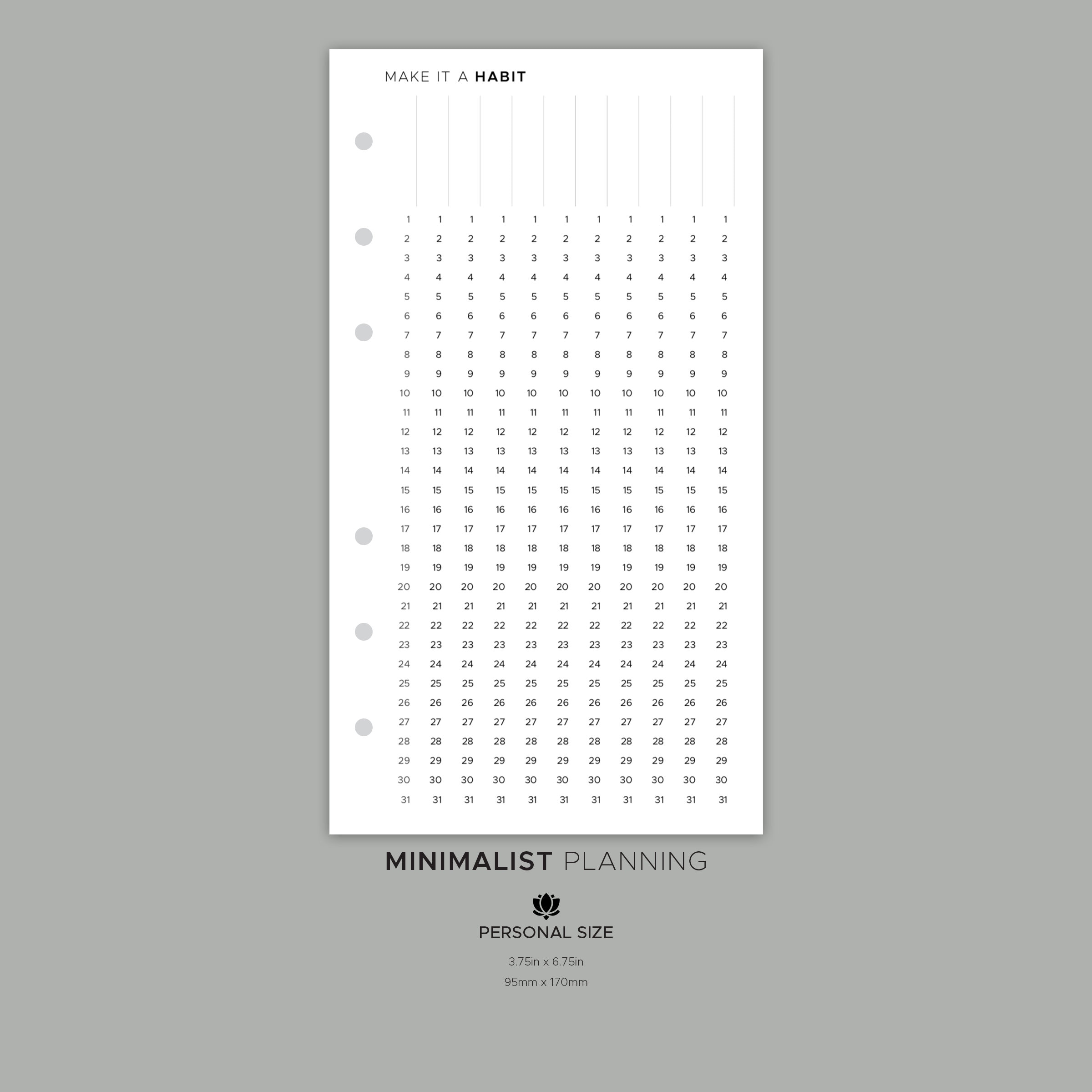 Monthly Habit Tracker PERSONAL SIZE Planner Insert, Modern Minimal ...