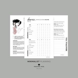 Skincare Morning and Evening Routine, Minimalistic PERSONAL WIDE Planner Insert, Modern Minimal Printable Planner
