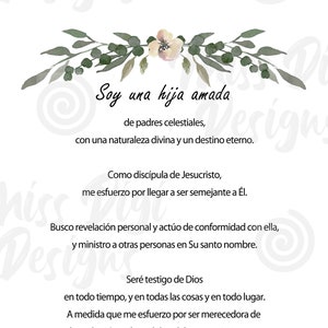 2019 SPANISH New Young Women Theme, Church of Jesus Christ, Printable, Digital File 20x30, 16x20, 8x10, 5x7, 4x6