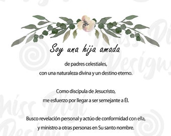 2019 SPANISH New Young Women Theme, Church of Jesus Christ, Printable, Digital File 20x30, 16x20, 8x10, 5x7, 4x6