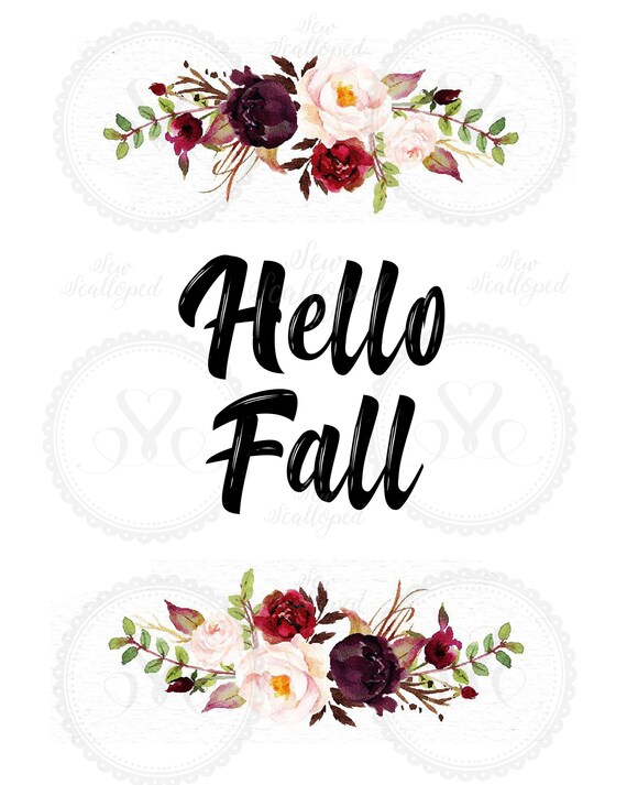 Hello Fall Watercolor Floral Printable | Etsy