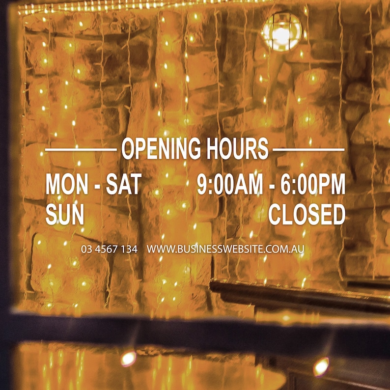 Opening hours sign shop hours Business hours Opening hours decal Opening hours sticker Opening Hours Basic Decal