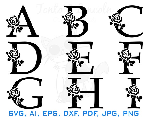 rose monogram svg, flower monogram svg, rose split monogram svg