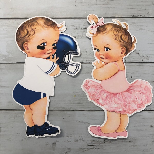 Tutus or Touchdowns Cut Outs, Gender Reveal, Pink or Blue, First Birthday Party, Baby shower Decor, Twin Birthday, Creationsbyjvill