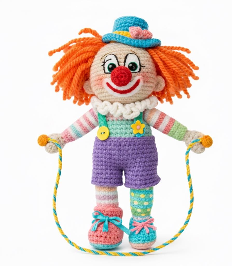 Clown Rag Rope Circus Clown Amigurumi PDF Pattern | Colorful Crochet Doll With Jump ...