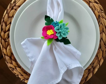 Summer Napkin Rings Felt Flower Napkin Holders Colorful Floral Napkin Rings Tropical Table Decor Summer Dining Decor Floral Table Decor