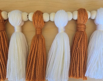 Burnt Orange and White Tassel Garland College Football Game Day Banner Texas Football Party Decor Tailgate Decoration Orange and White