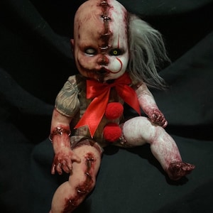 Bestseller ! Vintage Bozo Clown Mad Baby doll Style Creepy cute, scary , horror , retro with Hand painted and deco. Size 14 inches