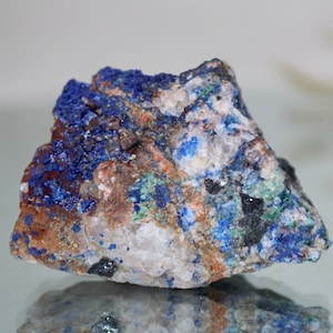 Azurite et malachite sur matrice de quartz avec galène, qualité A+, pierre brute à hautes vibrations de 3,1 oz du Brésil, spécimen de cristal RARE