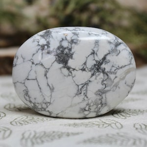 Polished Howlite Crystal Palm Stone: Brazilian Soap Stone