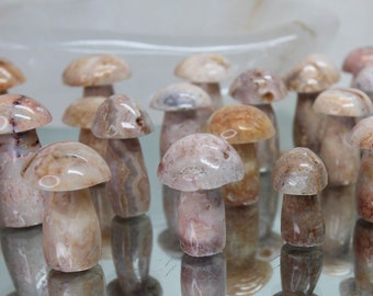 Hongo de ágata de encaje loco: tallado de cristal rosa natural