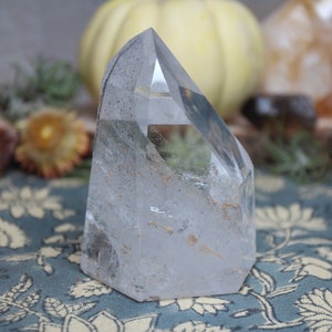 Clear Quartz Crystal Tower: Polished Generator Point with Rainbow Inclusions