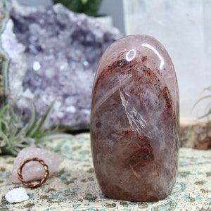 Strawberry Quartz Crystal Polished Freeform with Rainbows