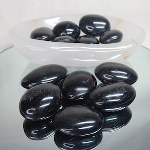 Polished Black Tourmaline Palm Stone: Grounding Crystal (3.7 oz)