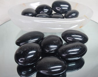 Polished Black Tourmaline Palm Stone: Grounding Crystal (3.7 oz)