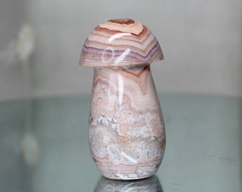 Ágata con forma de hongo y drusa - Cristal rosa natural tallado (177 g)