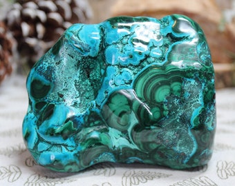 AA+ 2.03 lb Chrysocolla and Malachite Polished Freeform Crystal, 32.5 oz Malachoa from Brazil