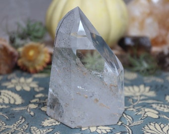 Clear Quartz Crystal Tower: Polished Generator Point with Rainbow Inclusions