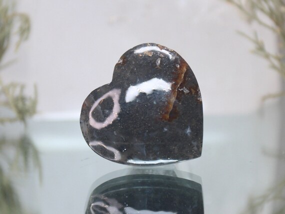 Jasper and Marcasite Heart, Stone of Soul Attraction, AAA Quality, 0.9 oz Polished Crystal from Indonesia, Energy Healing, Free Shipping