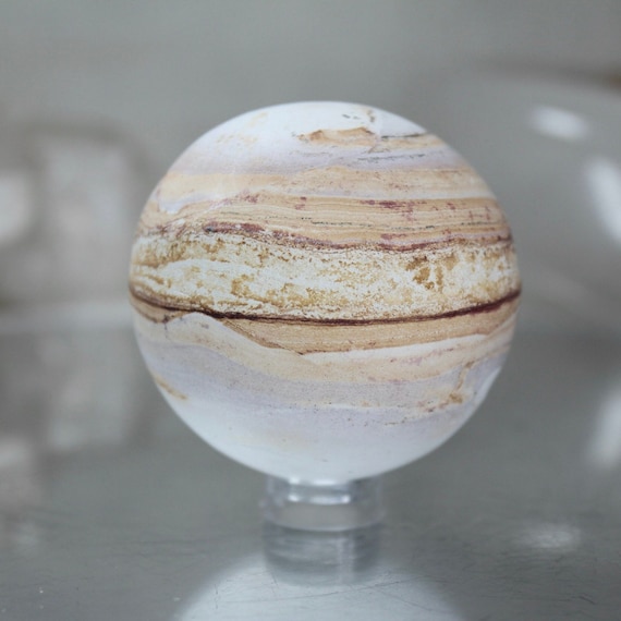 50.3 mm Picture Jasper Sphere, AAA Quality 4.4 oz Layered Jasper Crystal Ball from Indonesia, Energy Healing + Reiki Charged, Free Shipping