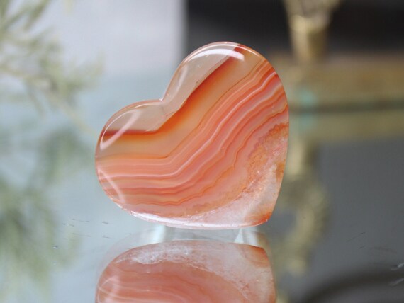 XS Carnelian and Clear Quartz Heart, AA Gem Quality, 0.5 oz Polished Crystal from Indonesia, Gift for Valentine, Love