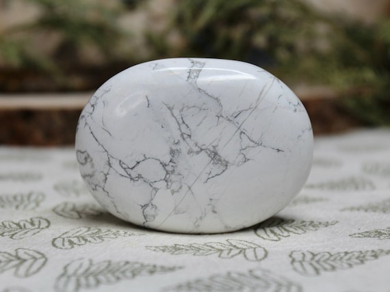 Howlite Crystal Palmstone, 3.2 oz AA+ Polished Howlite Crystal Soap Stone from Brazil