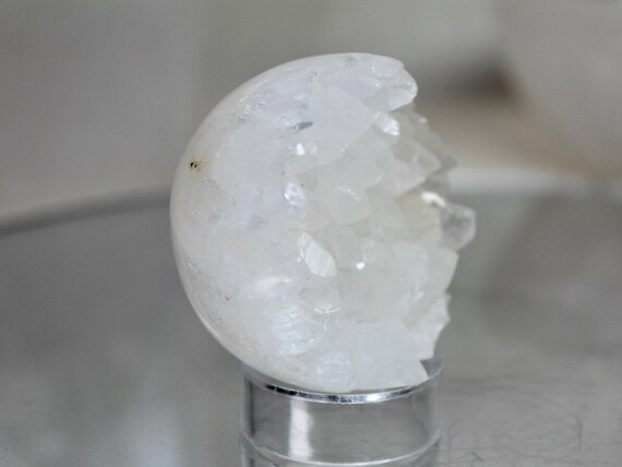 50.9 mm Special Clear Quartz Half Polished Sphere / Cluster Formation, 4.2 oz A Quality High Vibration Crystal from Indonesia, Free Ship