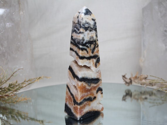 RARE Zebra Jasper Crystal Obelisk with Quartz and Druzy, AAA++ Quality, 1.03 lb/ 16.4 oz Rare Jasper Tower from Indonesia