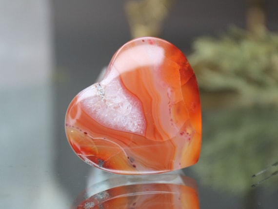 XS Carnelian and Clear Quartz Heart, AAA+ Gem Quality, 0.4 oz Polished Crystal from Indonesia, Gift for Valentine, Love