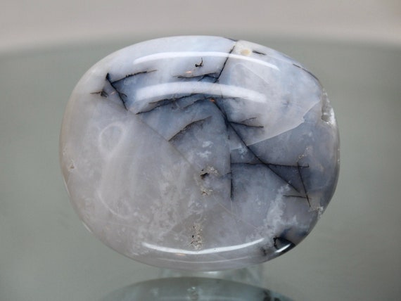 Dendritic Agate Crystal Palmstone with Druzy, AAA Quality, 4.4 oz Polished Cabochon Agate Stone from Indonesia