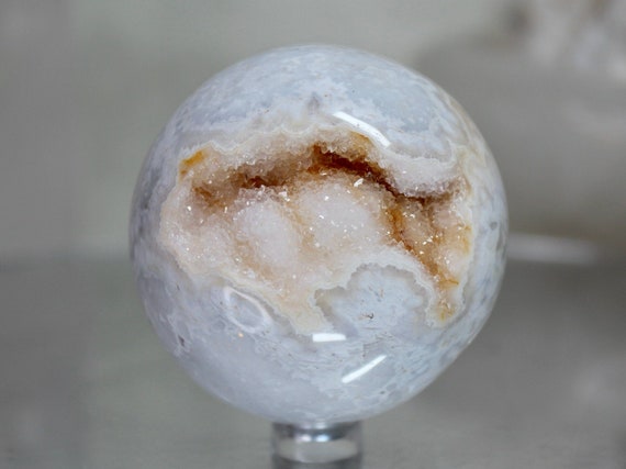 64 mm Orange and Purple Snow Agate Crystal Sphere with Druzy, 11.4 oz A+ Quality Rare Crystal from Indonesia, Energy Cleansed, Reiki Charged