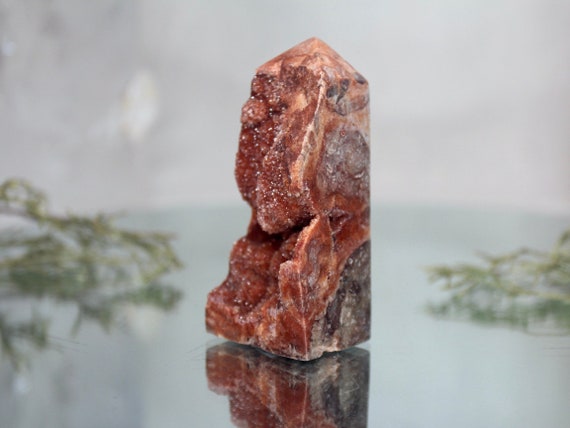 Red Druzy Sphalerite and Quartz Generator Point, AAA+ Quality, 5.1 oz Crystal Tower from Indonesia, Energy Cleanse, Fast free Shipping